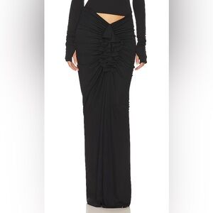 Helsa Matte Jersey Long Ruched Skirt in Black